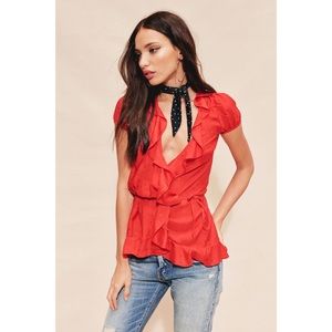 For Love and Lemons Red Wrap Blouse